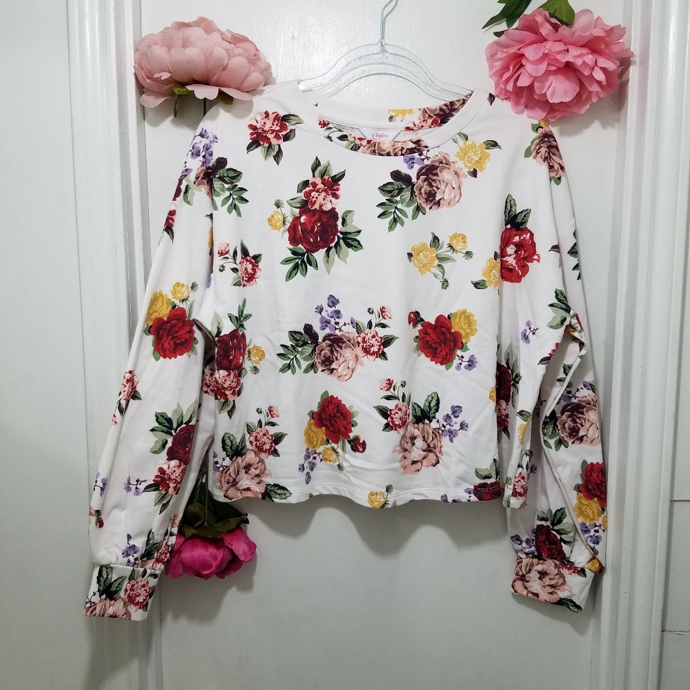 Candie's Floral Long Balloon Sleeve Crop Top